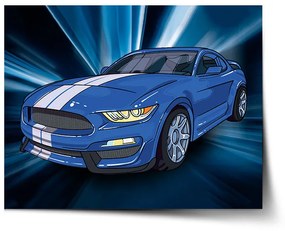 Sablio Plagát Mustang Modré pozadie - 60x40 cm