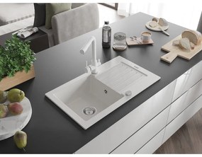 Mexen Pablo, granitový drez 752x436x161 mm, 1-komorový a biela batéria Duero, biela, 6510-20-671600-20