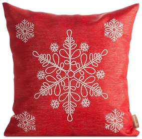 VIANOČNÁ DEKORAČNÁ OBLIEČKA NA VANKÚŠ SNOWFLAKE 45X45 CM ČERVENÁ