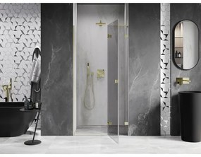 Mexen, Mexen Lunar L Otočné pravé sprchové dvere 75 cm, transparentné, brúsené zlaté - 834L-075-000-55-00-P