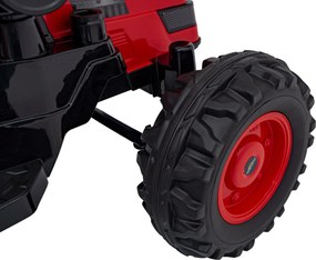 Ramiz Detský bager-traktor na batérie červený + pohyblivé rameno s lyžicou + diaľkové ovládanie + pomalý štart + FM rádio + LED