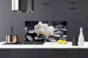 Sklenený obklad Do kuchyne Kamene zen biela orchidea 125x50 cm