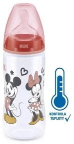 NUK Dojčenská fľaša na učenie NUK Disney Mickey s kontrolou teploty 300 ml červená