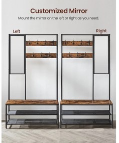 VASAGLE HSR415B01 – multifunkčný vešiak na kabáty so zrkadlom a lavicou