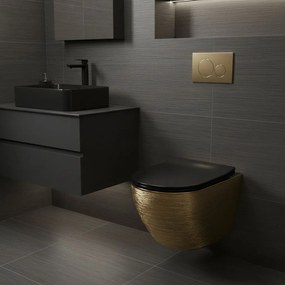Rea Carlo Mini, závesná WC misa Tornado 490x360x370 mm, čierna-zlatá štruktúrovaná, REA-C4330