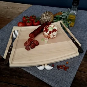AMADEA Drevená doštička na steak s príborom, masívne drevo, rozmer 36x22x2 cm