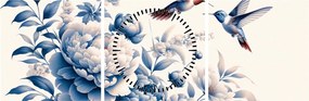 Obraz - Kolibríky nad kvetinou (s hodinami) (90x30 cm)