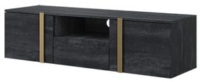 Závesná TV skrinka Verica 150 cm s výklenkom - charcoal / zlaté úchytky