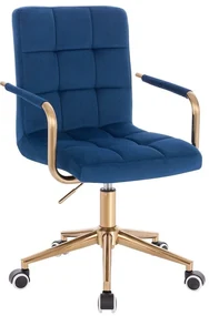 LuxuryForm DESIGN Stolička VERONA GOLD VELUR na zlatej základni s kolieskami - modrá