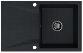Sink Quality Obsidian, kuchynský granitový drez 790x500x210 mm + čierny sifón, čierna škvrnitá-Brocade, SKQ-OBS.B.1KDO.XB