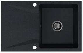 Sink Quality Obsidian, kuchynský granitový drez 790x500x210 mm + čierny sifón, čierna škvrnitá-Brocade, SKQ-OBS.B.1KDO.XB