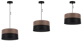 Závesné svietidlo Wood, 1x hnedá orechová dýha/čierne PVC tienidlo, (fi 30cm)