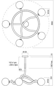 Redo 01-3258 - Luster na tyči CONFUSIO 5xE14/28W/230V priemer 96 cm zlatý