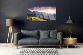 Skleneny obraz Hora les slnko krajina 140x70 cm