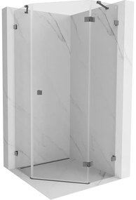 Mexen Lunar, päťuholníkový sprchový kút naklápací vpravo 80 x 80 cm, 8mm číre sklo, grafitový profil, 831-080P-080L-95-00-P
