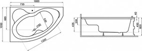 Polimat Akrylátová asymetrická vaňa Mega 160x105 L(R) AS POLIMAT-Farba: Biela, POLIMAT-Orientácia: Pravá