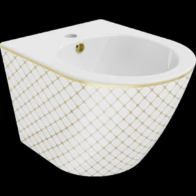 Mexen Lena závesný bidet, Biela/Zlatá mriežkový vzor - 35224809