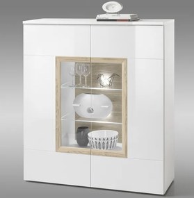 Vitrínová komoda Prag T7, bielylesk/dub san remo