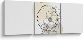 Obraz - Béžové kvety s motýľom N⁰3 (s hodinami) (90x30 cm)