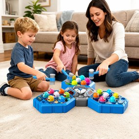 LEAN Toys Obratnostná hra Whack-A-Mole s postavičkami pre 3 hráčov, 3 režimy, svietiace kladivká