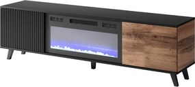 TV stolík Random 180 cm s krbom dub wotan/čierny