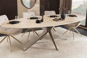 Oválny keramický jedálenský stôl Tavorian 220 cm travertín / šampanský