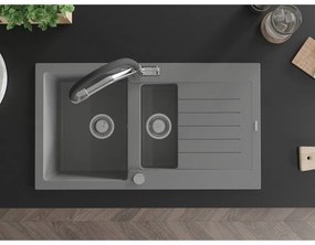 Mexen Matias, 1,5-komorový granitový drez 900x505x200 mm a drezová batéria Duo, šedá, 6502-71-671701-07