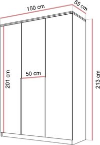 ŠATNÍKOVÁ SKRIŇA NESSIE 3D KAŠMÍR + ZLATÉ ÚCHYTKY 150 cm