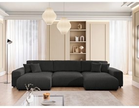 Tmavosivá menčestrová rozkladacia/s úložným priestorom rohová pohovka (do tvaru "U") Sarina – Ropez