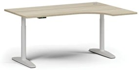 Výškovo nastaviteľný stôl OBOL, elektrický, 675-1325 mm, rohový pravý, doska 1600x1200 mm, biela zaoblená podnož, dub prírodný