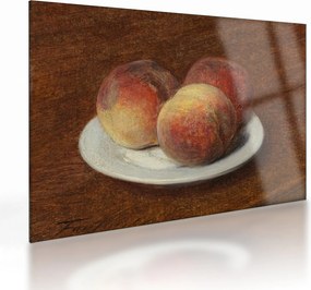 Sklenený obraz - Henri Fantin-Latour, Three Peaches on a Plate, reprodukcia (70x50 cm)