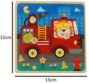 KIK Drevené puzzle Hasičský zbor – hasičské auto pre deti, veľké dieliky, bezpečné