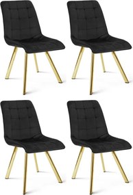 Set štyroch jedálenských stoličiek CIEZA zamatové, čierne / zlaté nohy (4 ks)