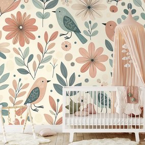 Fototapeta pastelové vtáčiky a kvety