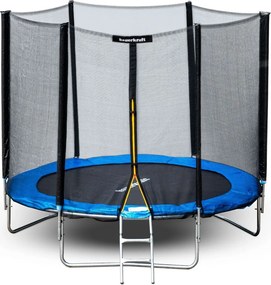 Záhradná trampolína so sieťou a rebríkom BLANDON 304 cm modrá/čierna