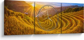 Obraz - Ryžové terasy vo Vietname (s hodinami) (90x30 cm)