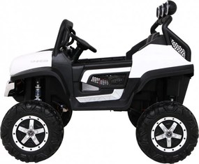 Ramiz Mercedes Benz Unimog elektrické autíčko pre deti biele + pohon 4x4 + diaľkové ovládanie + nosič batožiny + pomalý štart + MP3 + LED