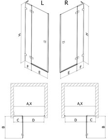 Mexen, Mexen Lunar L výklopné pravé sprchové dvere 100 cm, transparentné, brúsené zlaté - 834L-100-000-55-00-P