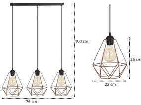 Závesné svietidlo Fusion, 3x medené drôtené tienidlo