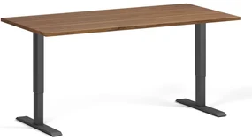 Výškovo nastaviteľný stôl, 160x80 cm, 2 motory, čierna podnož, orech