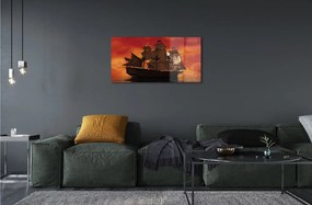 Obraz na skle Loď mora oranžová obloha 125x50 cm