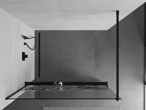 Mexen Kioto+, sprchová zástena s poličkou a držiakom na uteráky 140 x 200 cm, 8mm sklo číre sklo vzor biely, čierny profil, 800-130-121-70-85