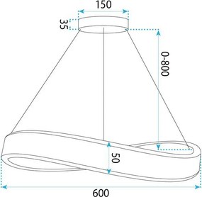 Toolight Toolight, LED závesné svietidlo, 60cm, 50W, 4000K, 4000lm, SWE067-CP, zlatá matná, OSW-20167