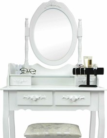Toaletný stolík, 75x140x40 cm, s taburetkou, biely | PHO3992 (Bazár)