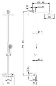 Sprchový systém s termostatickou batériou Duschmaster Schulte Rain hlavová sprcha hranatá (D9641 02)
