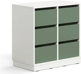 Úložná skrinka CASPER, 6 zásuviek, so soklom, biela/tmavozelená