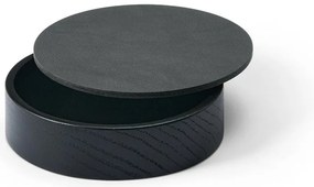 Čierny/antracitový drevený/z eko kože úložný box s vekom/dekoratívny ø 11x3,5 cm Circle Nupo – LIND DNA