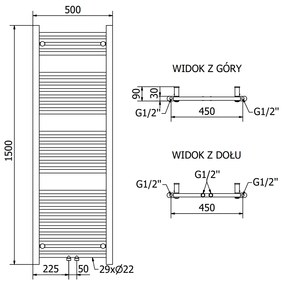 Mexen Mars, elektrické vykurovacie teleso 1500x500 mm + vykurovacia tyč 600 W, chrómová, W110-1500-500-2600-01