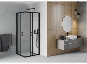 Mexen Rio, štvorcový sprchovací kút s posuvnými dverami 90(dvere) x 90(dvere) x 190 cm, 6mm číre sklo, čierny profil, 860-090-090-70-00