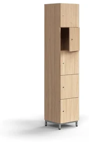 Priehradková skrinka QBUS, 5 priehradiek, na nožičkách, 2020x400x420 mm, strieborná, dub